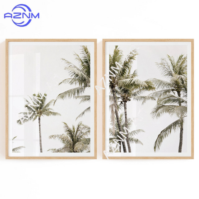 AZNM Palmen-Set mit 2 tropischen Wandkunst-Drucken als digitaler Download, mehrfarbige Naturmotive für deine Strandthemen-Dekoration - Bild 1