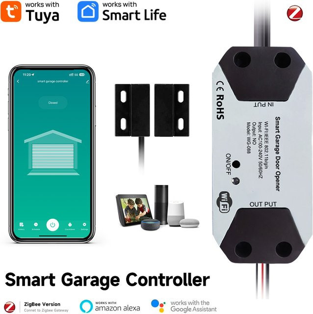 Tuya Zigbee Smart Home Garagentor-Controller in Weiß mit App-Fernbedienung und Sprachsteuerung für Alexa und Google Home - Bild 1