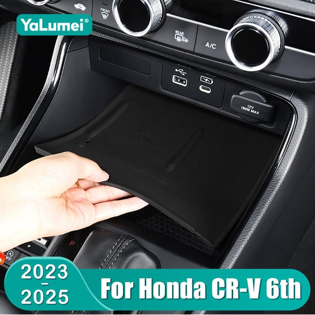 YaLumei Silikon Nicht-slip Pad für Honda CR-V 6. Generation Hybrid 2023-2025, Zentrale Steuerung Drahtlose Lade Abdeckung, Schwarz - Bild 1