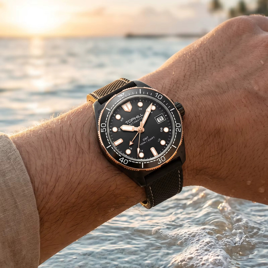 TOPHILL Armbanduhr Automatik, GMT, Edelstahl, Keramiklünette, 39,5 mm, Herren - Bild 5