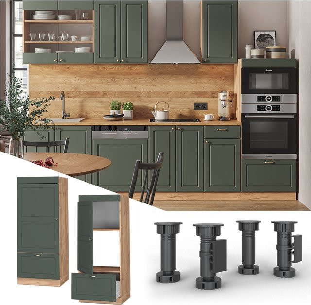 Vicco Mikrowellenschrank Fame-Line Landhaus Eiche Grün-Gold mit Softclose-Scharnieren B/T/H: 60 x 51,23 x 153,6 cm - Bild 1