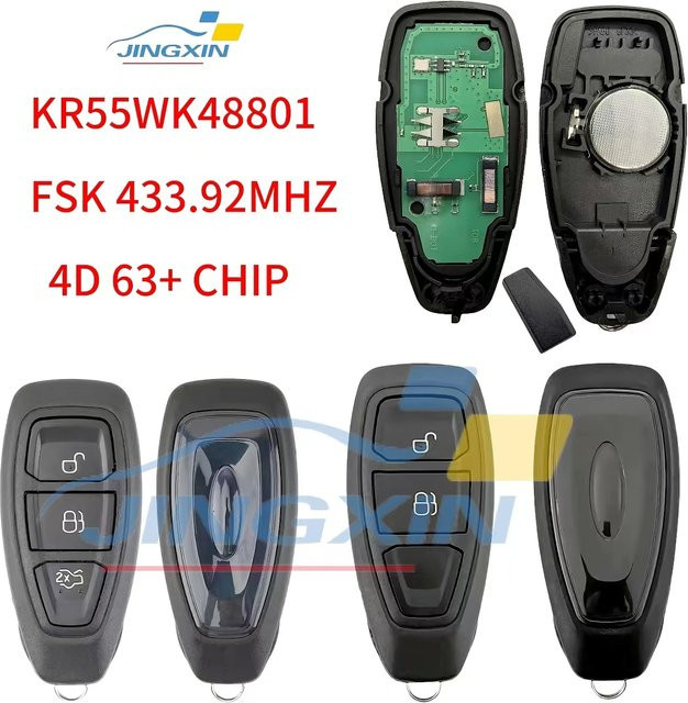 Jingxin Auto-Fernbedienungsschlüssel für Ford Focus Fiesta C-Max Mondeo Ecosport Galaxy Kuga Smart Keyless 2/3 Tasten ID63 + 433 MHz KR55WK48801 in Schwarz - Bild 1