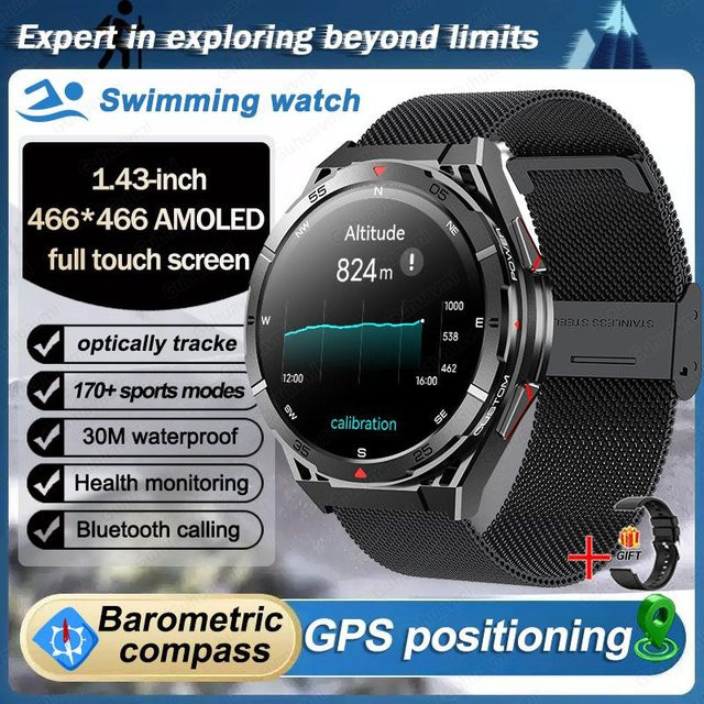 QLY Online GPS Smartwatch für Herren mit Bluetooth Anruffunktion, 100+ Sportmodi, Sprachassistent und Wasserdichtigkeit, Schwarz - Bild 1