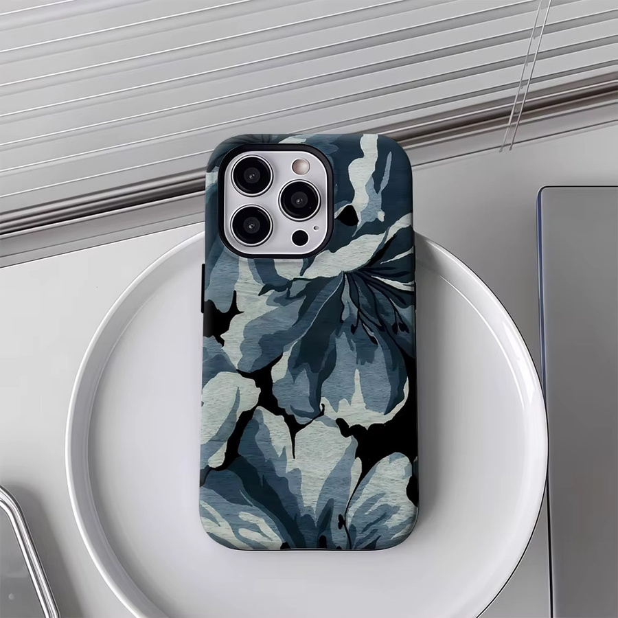 Robuste Magnetische Handyhülle mit blauem Blumen-Kunstdesign für iPhone 17 16 15 14 13 Pro Max Plus von Potdemiel - Bild 4