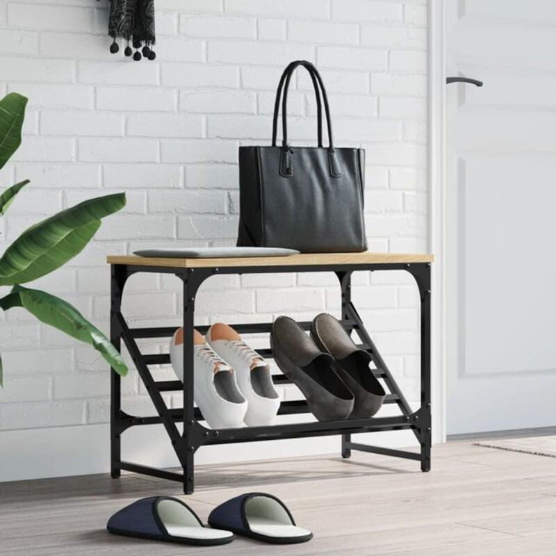 Schuhregal Vidaxl aus Holzwerkstoff und Stahl in Sonoma-Eiche Natur, B/T/H: 60 x 30 x 45 cm - Bild 1