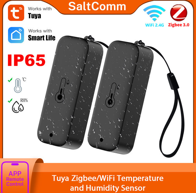 Tuya Smart Outdoor Temperatur-Feuchtigkeitssensor mit Zigbee WiFi Wetterstation in Schwarz, IP65 wasserdicht und kompatibel mit Google Assistant - Bild 1