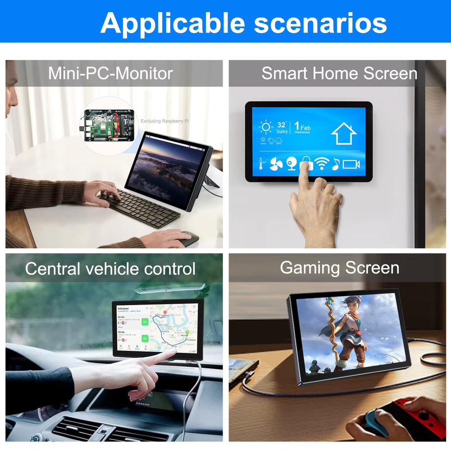 UNEW 8 Zoll Raspberry Pi 5 LCD-Touchscreen Display mit 1280 x 800 Auflösung, HDMI und USB, Schwarz, inklusive eingebautem Lüfter und Lautsprecher - Bild 4