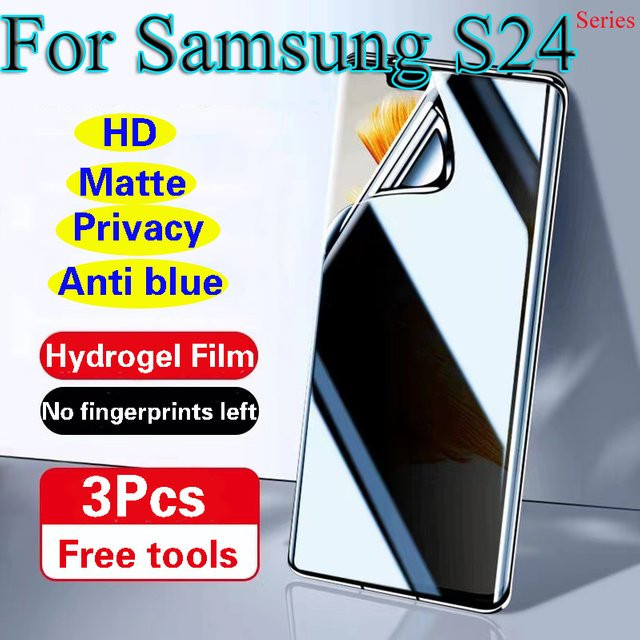 Samsung S24 Ultra und S24 Plus Privacy Displayschutzfolie aus mattem Hydrogel mit Anti-Blaulicht-Funktion und Antipeeping-Effekt in Transparent - Bild 1