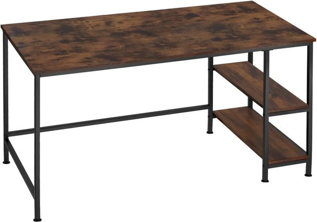 tectake Computer-Schreibtisch im Industrial Style mit Seitenregal und 2 Ablagefächern, Farbe: Braun, B/T/H: 120 x 60 x 75,5 cm - Bild 2