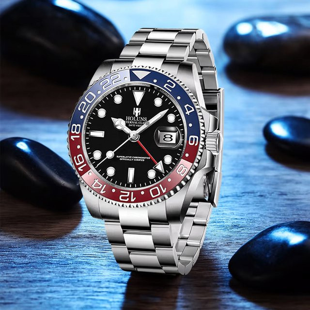 HOLUNS Armbanduhr Automatik, Edelstahl, Silber, Schwarz, Herren - Bild 1
