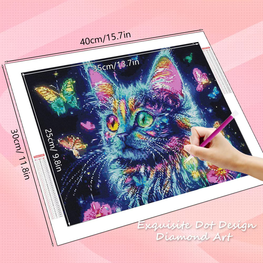 HUACAN Diamantmalerei Katze und Schmetterling als Mosaik-Set mit Harz-Elementen in Multicolour zur Wanddekoration, B/H: 30,0 x 20,0 cm - Bild 2