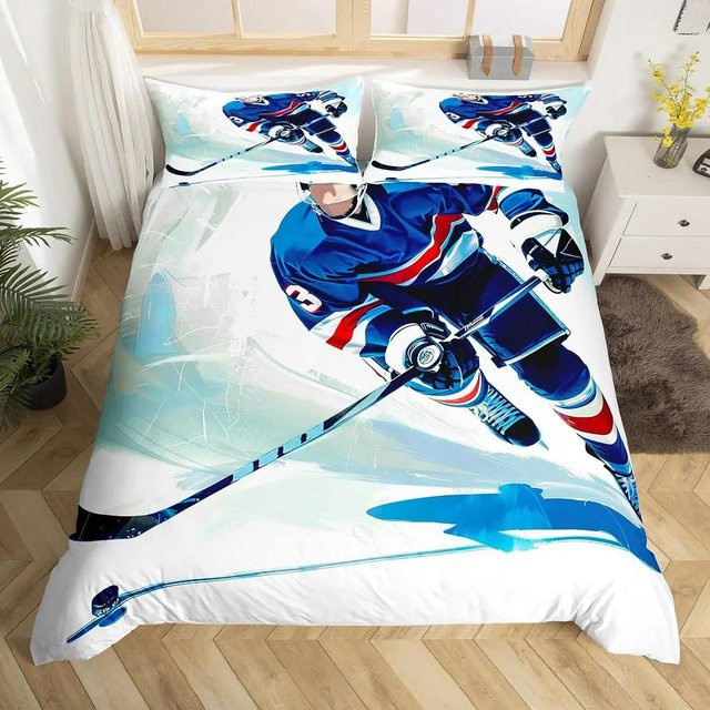 Bettwäsche-Set Graffiti-Eishockey von Jessica Chen, Blau, B/H: 135 x 200 cm - Bild 1