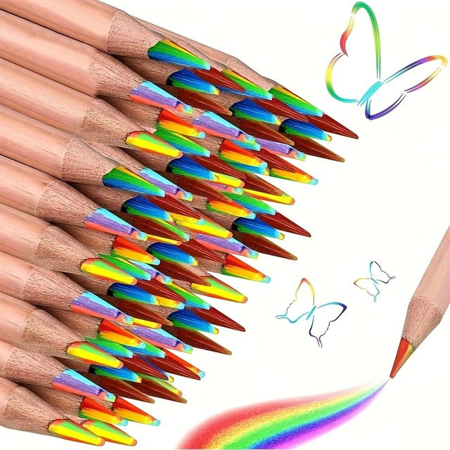 Regenbogenstifte aus Holz mit 7-in-1 Mehrfarbenkern für DIY-Handwerk und Kunstzeichnungen, Mehrfarbig - Bild 1