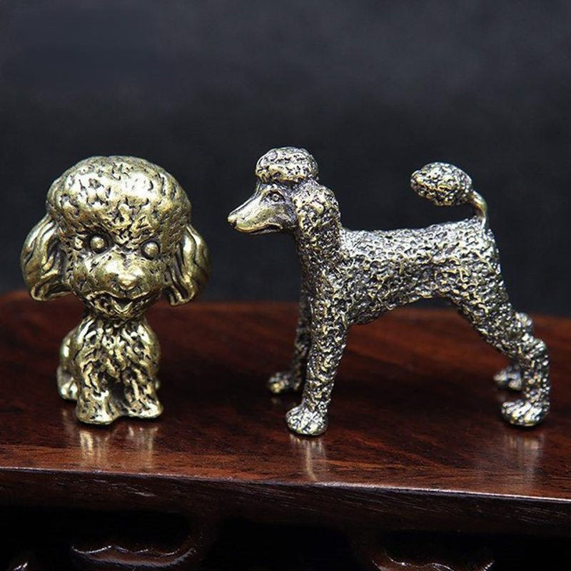 Vintage Messing Pudel Statue Goldene Hund Figur als dekorative Schreibtisch Ornamente - Bild 1