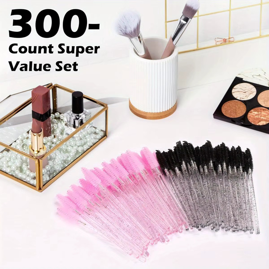 300 Stück Einweg-Wimpernbürsten, Rosa und Schwarz, Spoolie-Wimpernapplikatoren - Bild 3