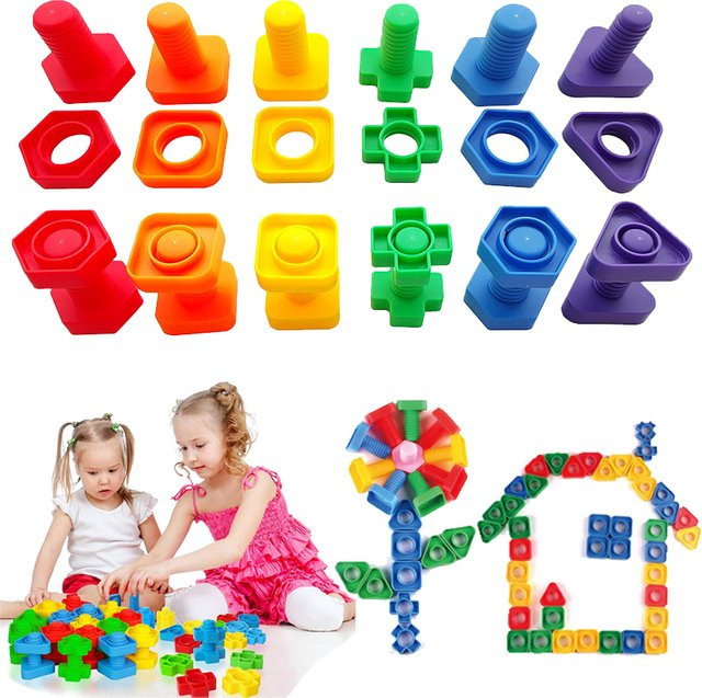 Meade Mutter Form Schraube Bausteine Spiel, 6-teiliges Set, Bunt / Mehrfarbig - Bild 1