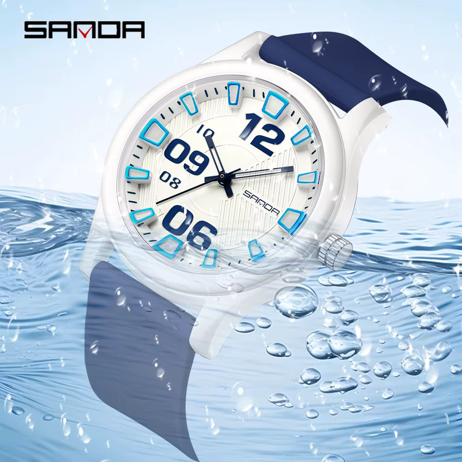 SANDA Kinder-Quarzuhr, Silikonband, Weiß, Blue White - Bild 2