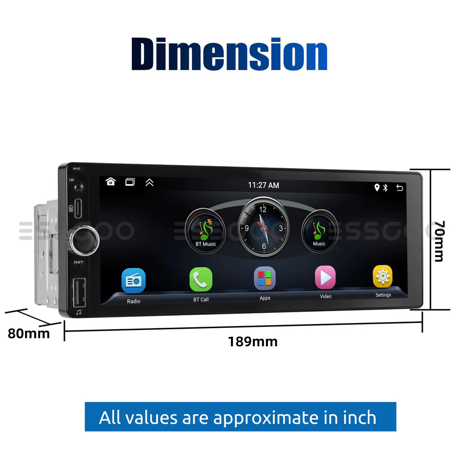 ESSGOO 1 DIN Autoradio mit 6,86 Zoll Touchscreen, Wireless CarPlay, Android, Bluetooth, GPS und USB Typ C in Schwarz - Bild 4