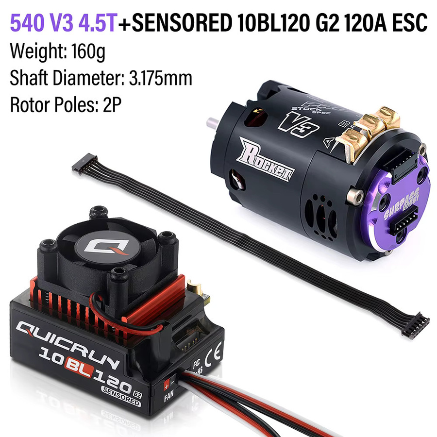 Hobbywing QUICRUN 10BL120 120A ESC mit Rocket 540 V3 4.5T Motor, Brushless-Combo - Bild 2