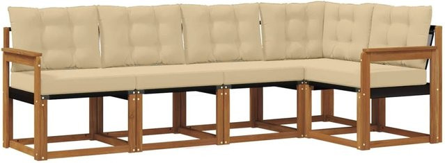 vidaXL Outdoor-Sofagarnitur 5-teilig aus Akazienholz mit Textilene und Kissen in Natur und Beige - Bild 1