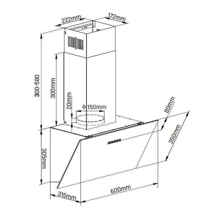 Mican Dunstabzugshaube KHA400MOFSA in Schwarz aus Metall, Wandmontage mit Abluft oder Umluft und Aktivkohlefilter, B/H/T: 60 x 60,5 x 31,5 cm - Bild 2
