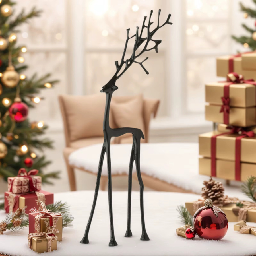Moderne Rentier-Skulptur aus schwarzem Metall als Weihnachtsdekoration für dein Zuhause - Bild 4