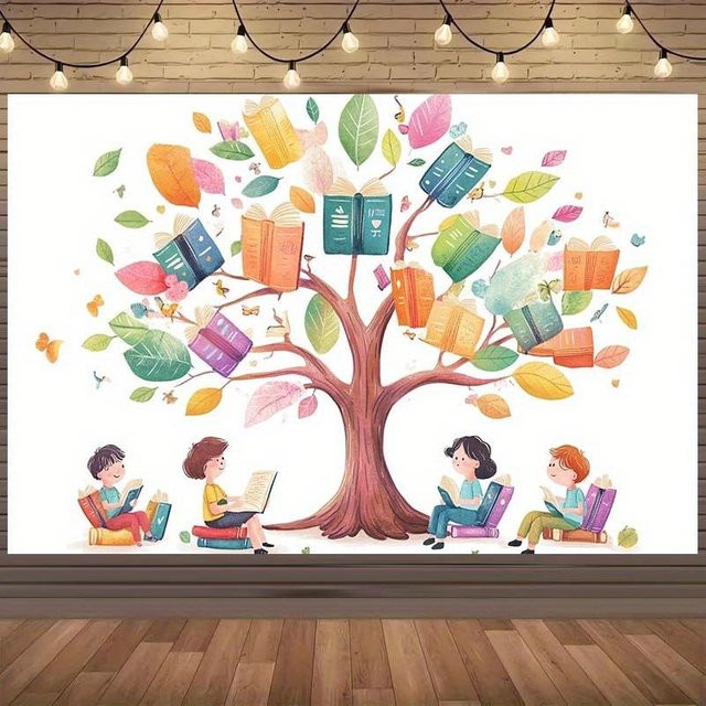 Wandteppich von JMG Household Supplies mit Bücherregal-Baum-Design in Beige und Multicolour, Breite: 70 cm, Höhe: 100 cm - Bild 1
