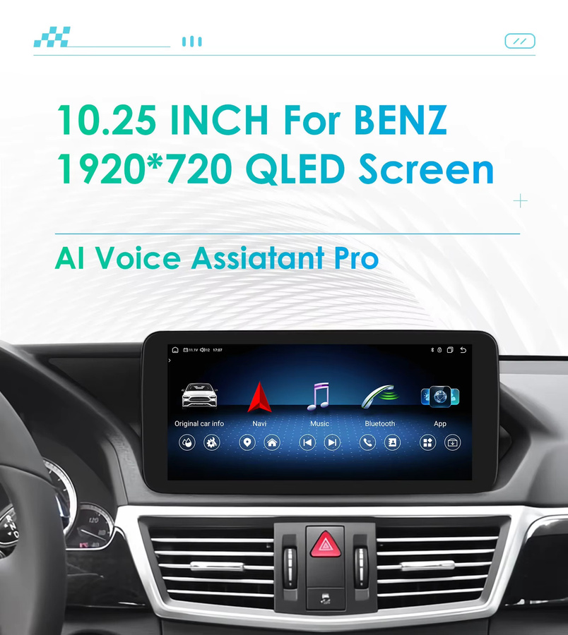 Hizpo Android 14 Autoradio mit 4G AI System und GPS für Mercedes Benz E-Klasse W212 2009–2016, Multimedia-Video-Player in Schwarz - Bild 2