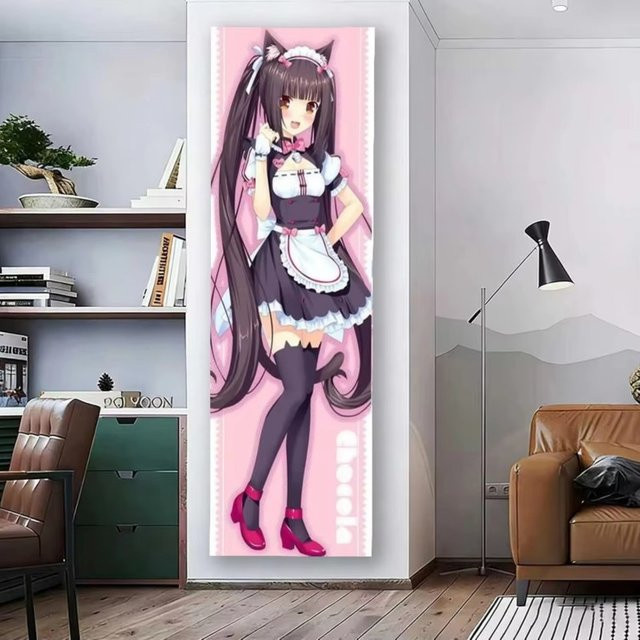 VIKAMA Vertikaler Katzen-Wandbehang im Comic-Stil, Dekoratives Polyester-Hängetuch mit Tier-Illustration, Mehrfarbig, Breite: 40 cm, Höhe: 150 cm - Bild 1