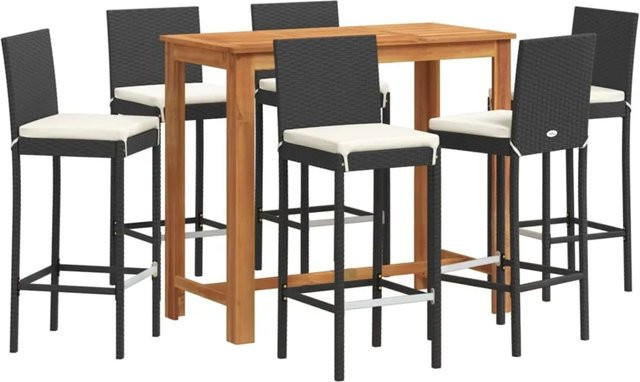 vidaXL 7-tlg Gartenbar-Set Modell 1 in Schwarz aus Akazie, Poly Rattan und Stahl - Bild 1