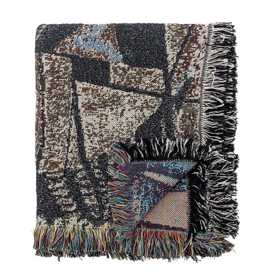 Bloomingville Plaid Rahul aus recycelter Baumwolle, geometrisches Design, B/B: 130 x 160 cm, mehrfarbig (Blau, Beige, Multicolour) - Bild 1