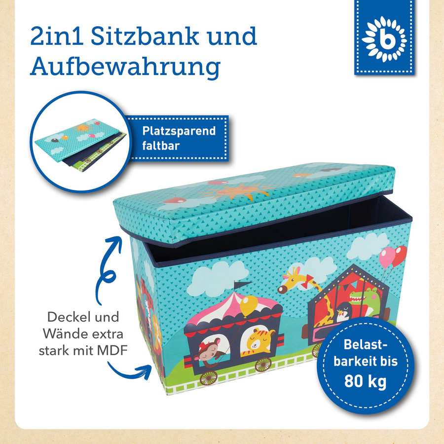 Bieco Aufbewahrungsbox für Kinder mit Deckel im Zirkus-Design, mehrfarbig, B/T/H: 60,0 x 35,0 x 30,0 cm - Bild 2