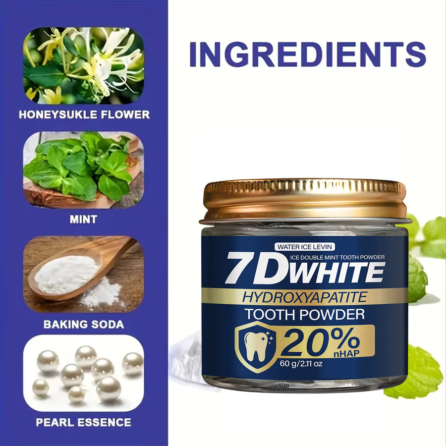 7D Zahnpulver mit Hydroxyapatit & Aktivkohle, 60g - Bild 3