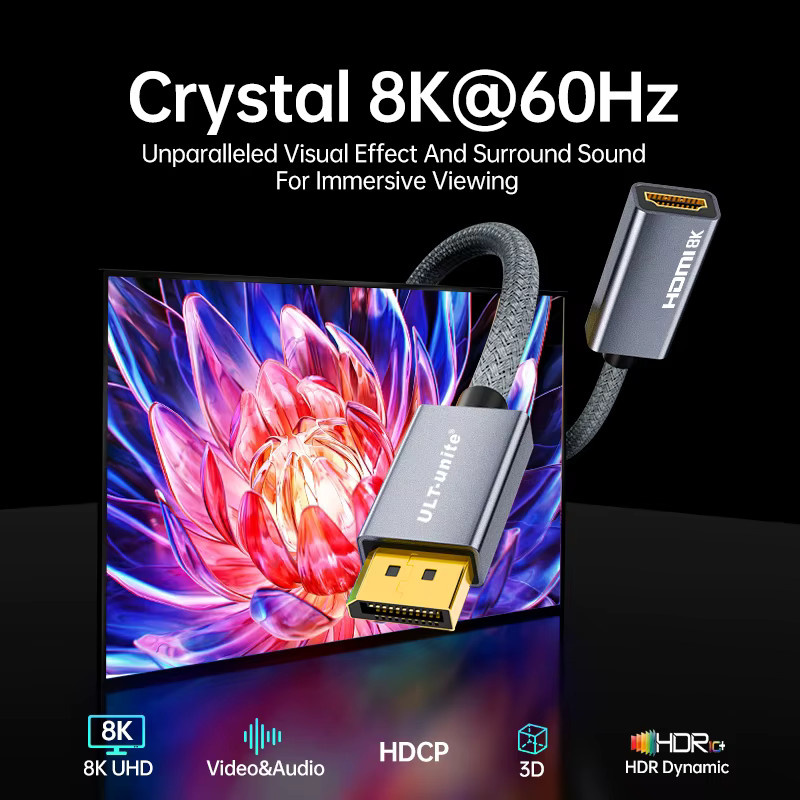 ULT-unite 8K DisplayPort zu HDMI Adapter, unidirektionaler Konverter für 4K bei 240Hz, passend für PC, Laptop und Projektor - Bild 2