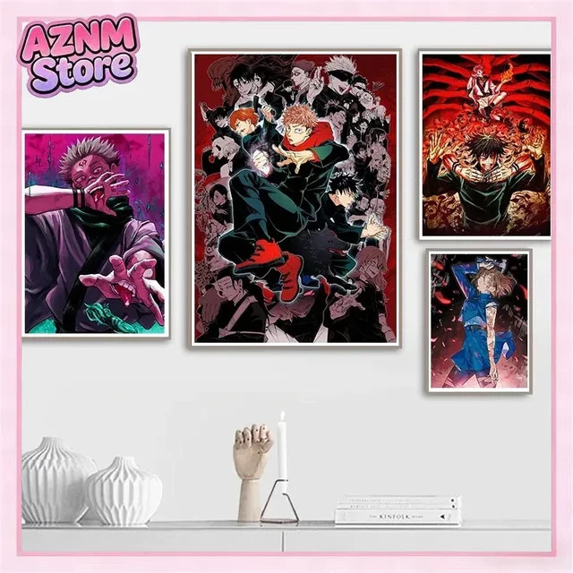 Kayou Jujutsu Kaisen Anime Poster Set mit Gojo und Sukuna als moderner Leinwanddruck in Multicolour - Bild 1