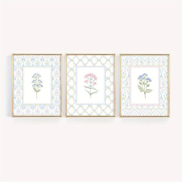 Potdemiel 3-teiliges Set Vintage Wandkunst mit Wildblumen-Motiven in Pastelltönen als botanische Paper-Poster für Kinderzimmer und Schlafzimmer - Bild 1