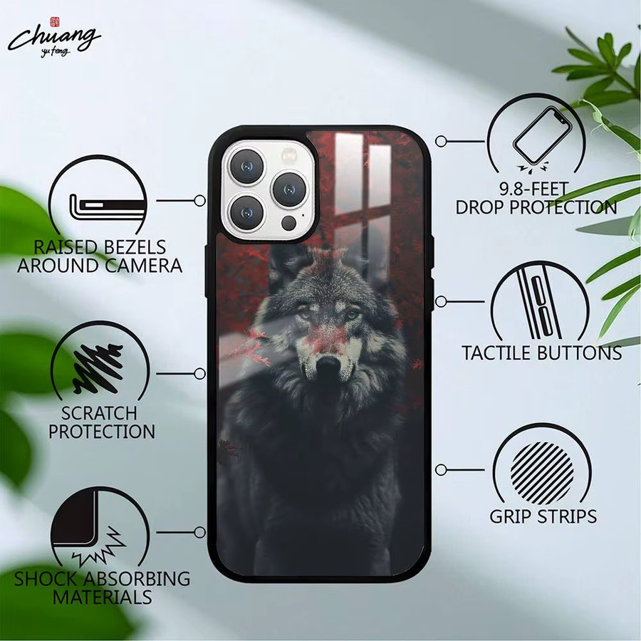 Angry Wolf Anime Handyhülle mit Glasstruktur für Apple iPhone 11 12 13 14 15 16 Pro Max Plus, Multicolor - Bild 3