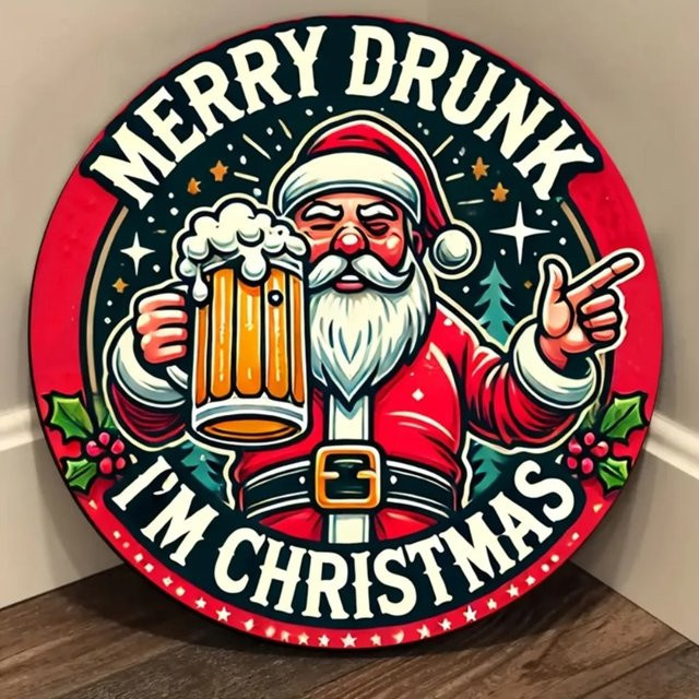 CIFBUY Wandkunst aus Eisen mit Weihnachtsmann Motiv in Mehrfarbig, runde Wanddekoration für Schlafzimmer, Küche oder Bar - Bild 1