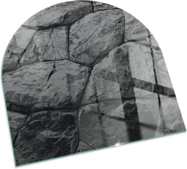 Tulup Glasplatte für Kamin in Grau mit Natursteinmuster als Vorlegeplatte für Kaminöfen, Halbkreis, B x B: 100 x 100 cm - Bild 1