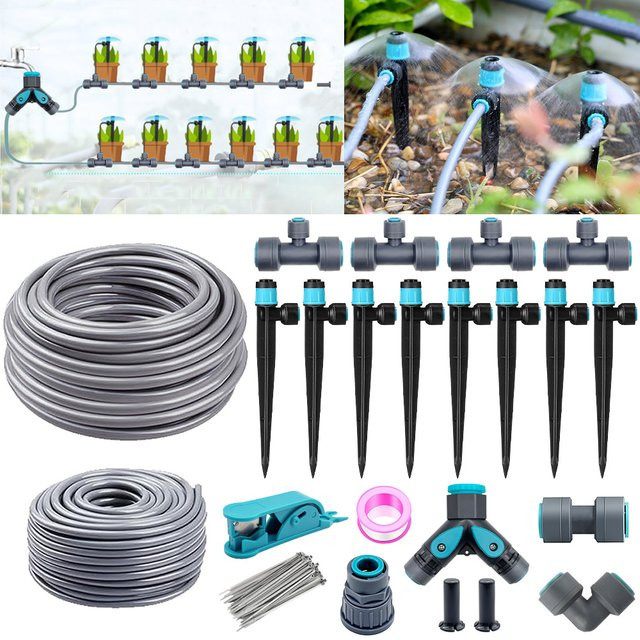 3/8 Zoll Bubbler Gartenbewässerungssystem mit 9/12 mm PE-Schlauch und einstellbarem 360 Grad Sprinkler-T-Stück für die Tropfbewässerung in Schwarz - Bild 1
