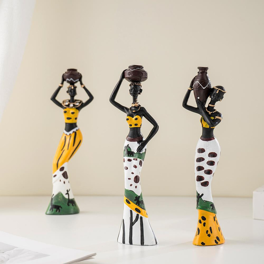 Afrikanische schwarze Frauenfigur aus Kunstharz von Yiran Furniture in Schwarz und Multicolour im Retro-Design zur Dekoration für Wohnzimmer, Eingangsbereich oder Schreibtisch - Bild 1