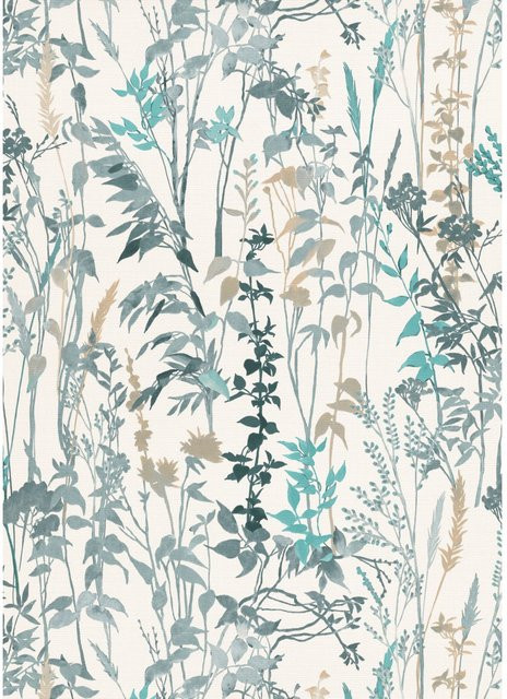 Erismann Vliestapete Casual Chic Blumenwiese Cottage in Türkis-Blau mit floralem Naturdesign, Breite: 0,53 m, Länge: 10,05 m - Bild 1