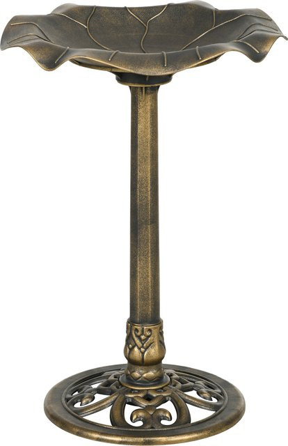 Outsunny Vogeltränke mit Ständer in Bronze, Lotusblatt-Vogelbad und Vogelfutterspender für Garten und Terrasse, Höhe: 71 cm - Bild 1