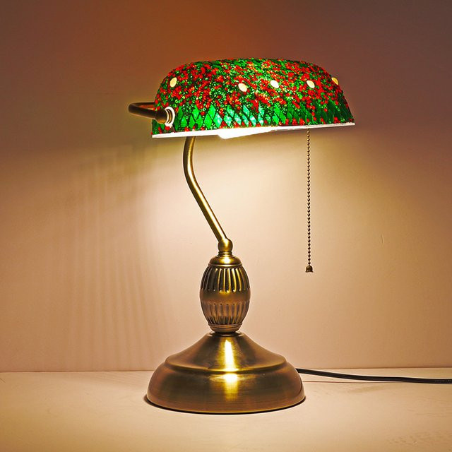 Ynhaw Mosaikglas Schreibtischlampe im Art Nouveau Stil, handgefertigte Vintage Tischlampe aus Glas und Metall in Multicolour mit Gold/Messing, Höhe: 36,0 cm, Breite: 27,0 cm, Tiefe: 18,0 cm - Bild 1