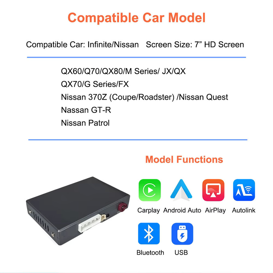 Bonroad OEM Bildschirm-Upgrade-Decoder-Box für Infiniti QX60 Q70 Q40 Q50 G25 G37 JX35 M37 mit Carplay und Android Auto, Schwarz - Bild 3