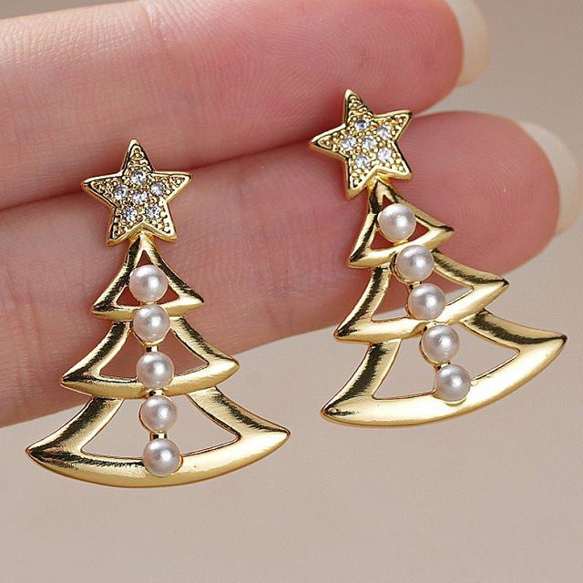 Huitan Tropfen Ohrringe, Gold, Perle, Zirkonia, Damen - Bild 1