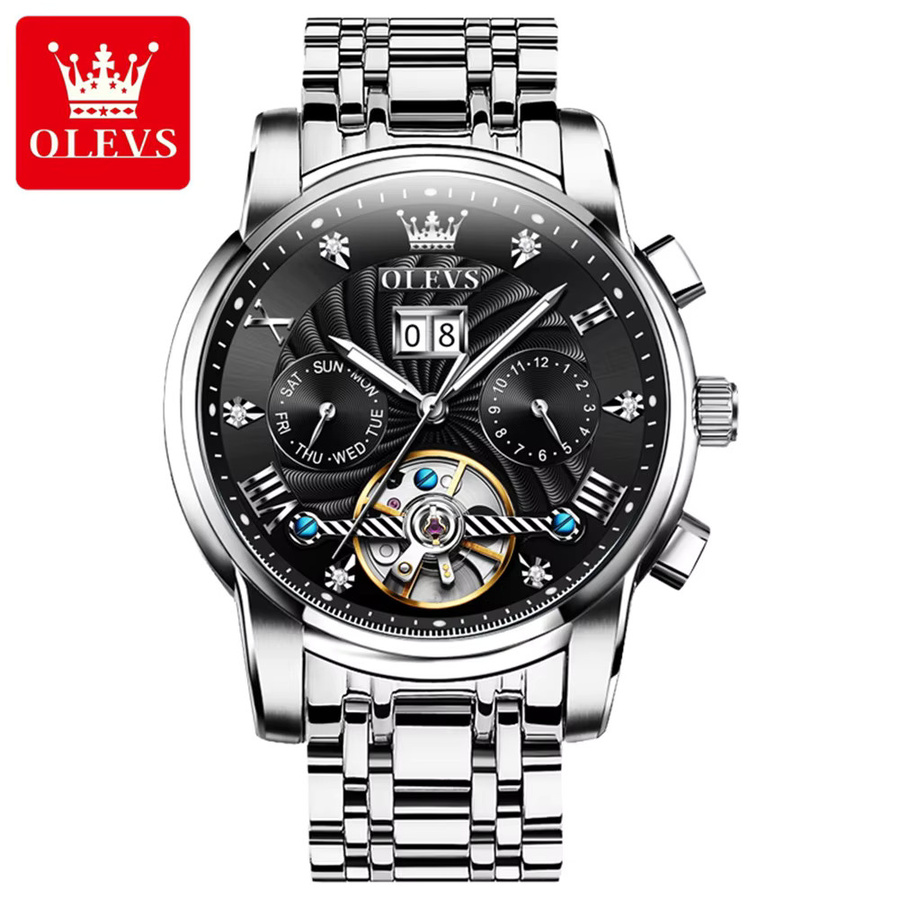 OLEVS Armbanduhr, Automatik, Edelstahl, Schwarz, Bicolor, Herren - Bild 7