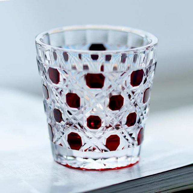Edo Kiriko Shotglas von Yiran Furniture, handgeschliffenes S-Glas im japanischen Stil, rot mehrfarbig, 35 ml - Bild 1