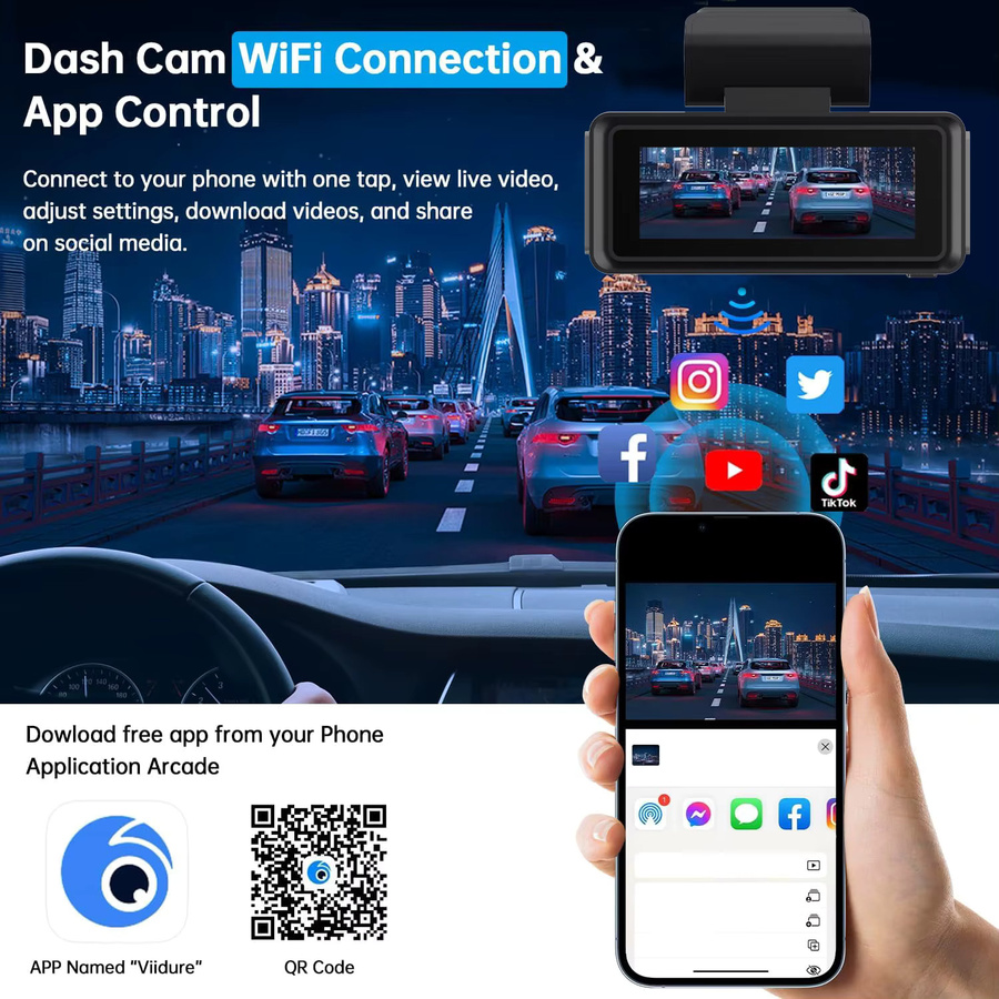 MYOLSD Dashcam 4K Dual-Objektiv mit WLAN und GPS, Auto-DVR Vorne und Hinten, Schwarz - Bild 5