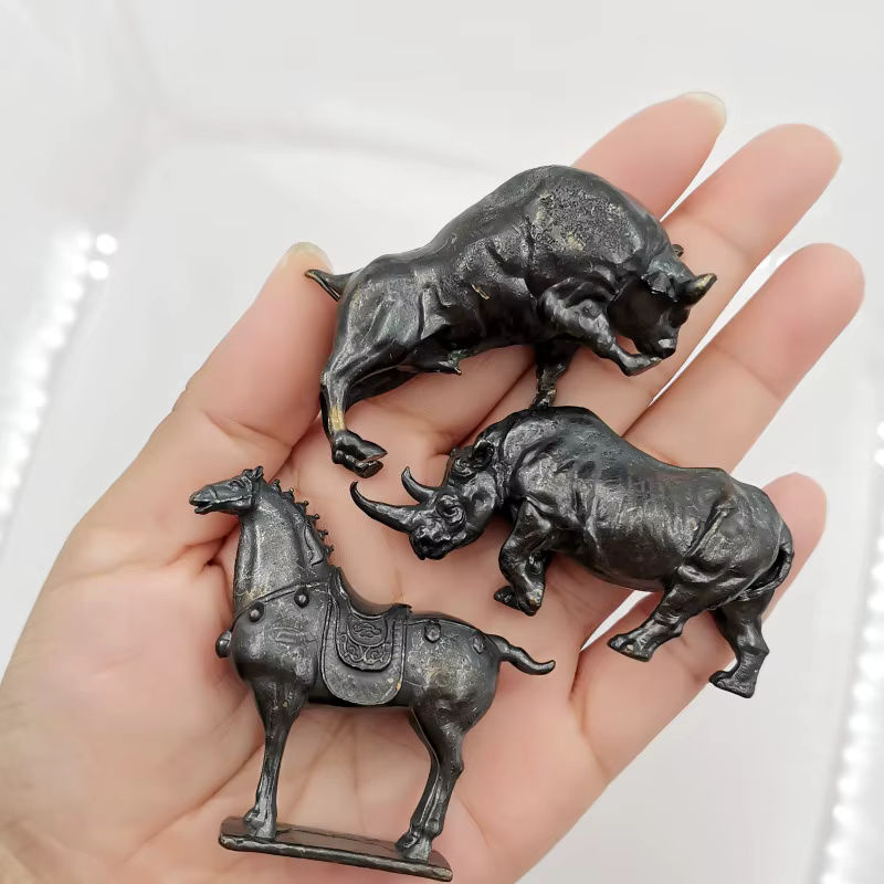 Vintage Tierfiguren aus Metall als Schreibtischdekoration in Kupfer und Schwarz - Bild 4